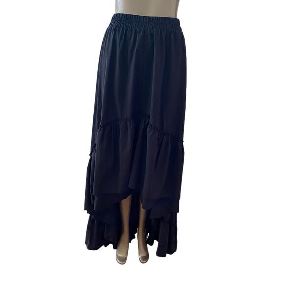 2XL Maxi skirt, black, high low, ruffle detail, elastic waist - Picture 2 of 4